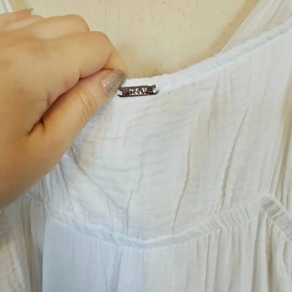DKNY White V Neck Front Tie Maxi Dress Cover Up Women's Medium‎ Beach Pool